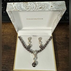 Charter Club Black and Silver Pearl Necklace Set